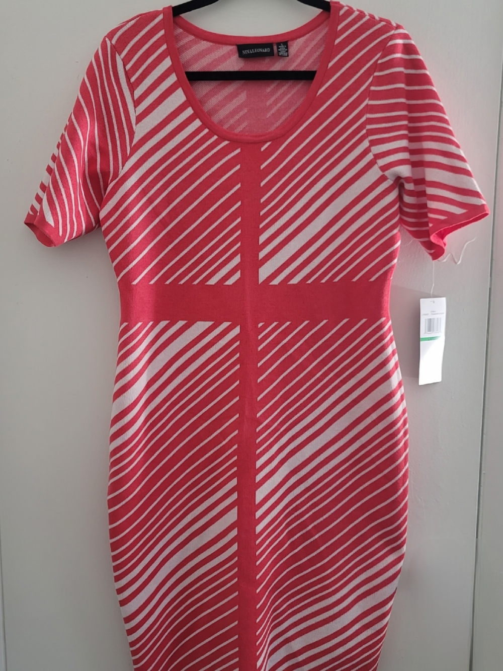 Nina Leonard Pink & White Striped Knit Dress